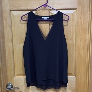 Cooper & Ella Black Asymmetrical Cutout Tank Top black size L v-neck front back